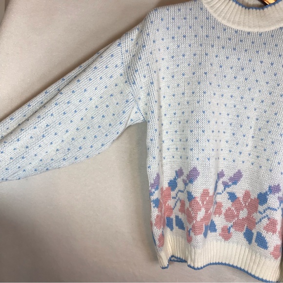 Vintage pastel cottagecore grandma knit jumper Romanian sweater hearts flowers - Picture 2 of 7